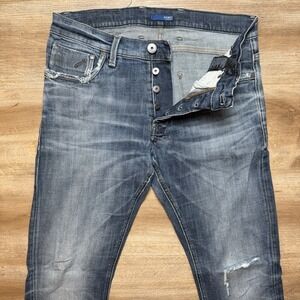 G Star RAW Jeans Men 33x34 Blue 3301 Defend Super Slim Stretch Thrashed Rockstar